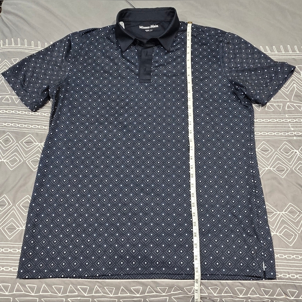 SOLD!!!!!! Mizzen + Main Versa Polo In Navy Diamond Dot Pattern Size Large - Picture 3 of 6